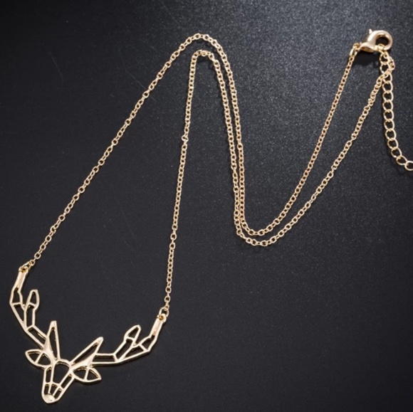 REINDEER DEER ANTLER NECKLACE GOLD COLOR - Picture 2 of 3